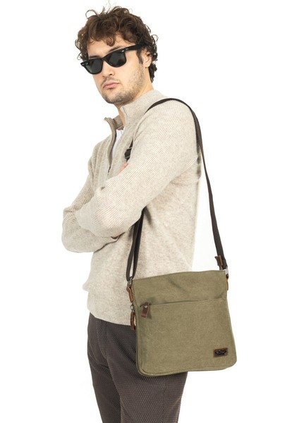 Omuz Askılı Çok Gözlü Kanvas Postacı Çantası Haki fiyatları