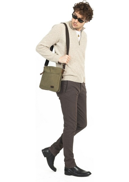 Omuz Askılı Çok Gözlü Kanvas Postacı Çantası Haki modelleri