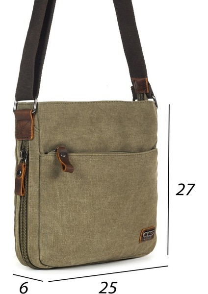 Omuz Askılı Çok Gözlü Kanvas Postacı Çantası Haki fırsatları