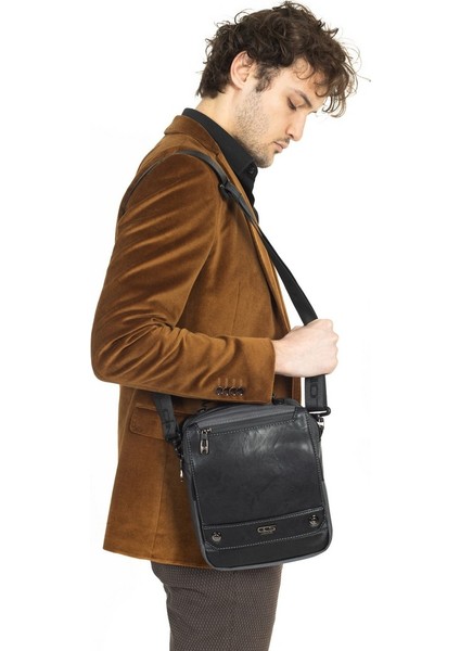 Kapaklı Çok Gözlü Omuz Askılı El ve Omuz Çantası Büyük Boy Gri