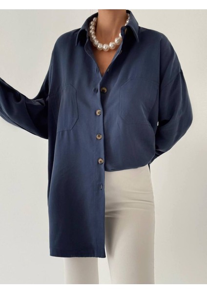 Kadın Kahverengi Oversize Salaş Uzun Kollu Gömlek – Rahat Kesim Şık Günlük Gömlek