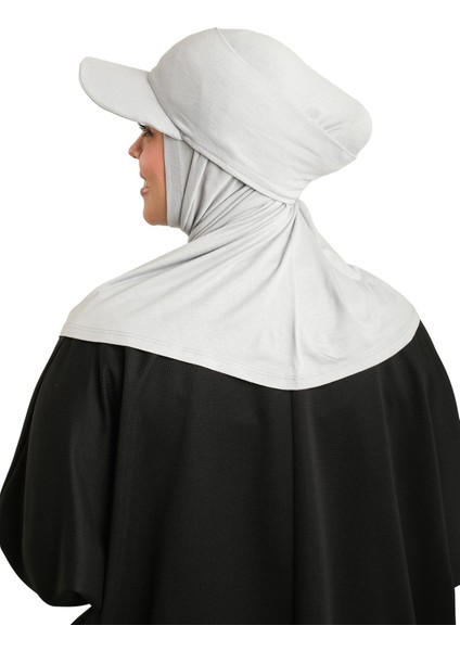 Gri Pratik Hazır Geçmeli Şapkalı Tesettür Eşarp Viskon Düz 2513_15 fırsatları