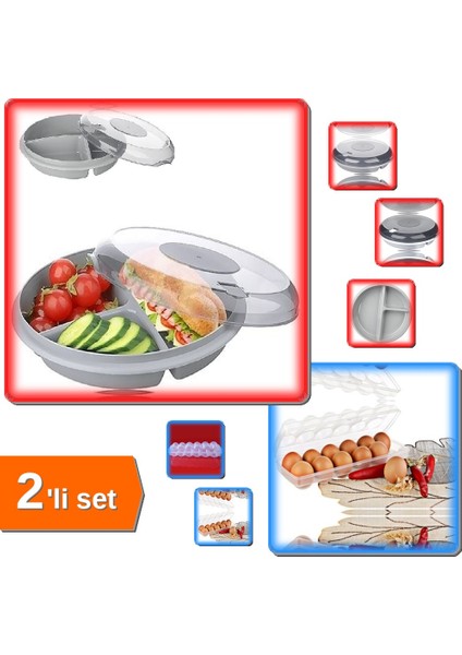 Yumurta Saklama Kabı Şeffaf + 3 Bölmeli Kapaklı Kahvaltılık Seti | Kahvaltı Düzeni MX49KT