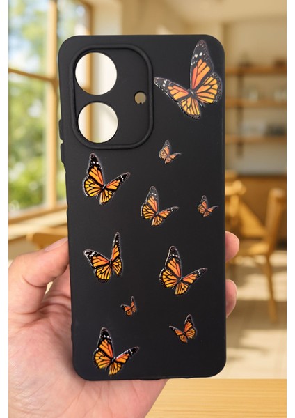 Realme Note 60 Uyumlu Turuncu Kelebek Desenli Silikon Darbe Emici Klasik Korumalı Rubber Kılıf fiyatları