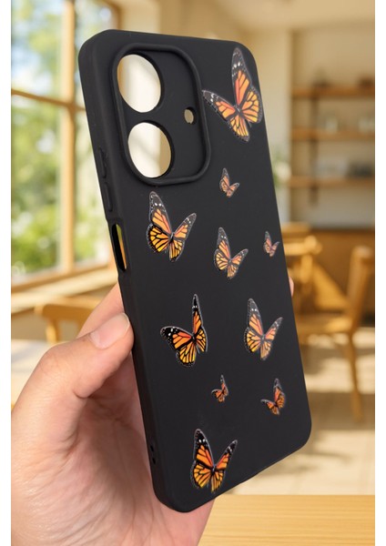 Realme Note 60 Uyumlu Turuncu Kelebek Desenli Silikon Darbe Emici Klasik Korumalı Rubber Kılıf modelleri