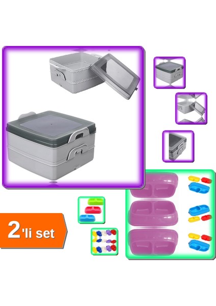 Mama Kabı Mini + 2 Katlı Saklama Kabı Seti 2 Set A1B2C3