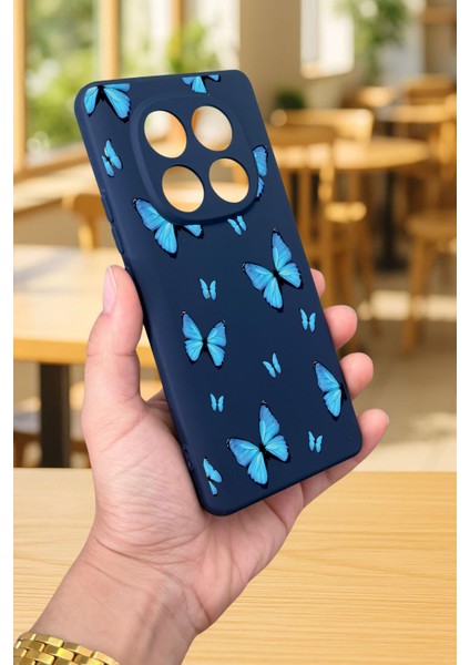 Xiaomi Redmi Note 14 Pro 5g Mavi Kelebek Desenli Silikon Darbe Emici Klasik Korumalı Rubber Kılıf modelleri