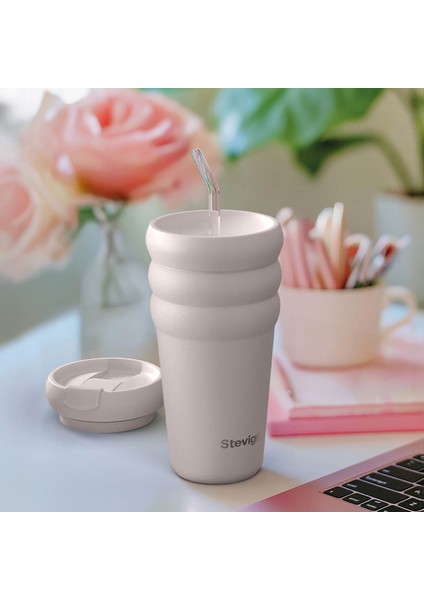 3 Bubble Two-Cap Straw Tumbler Çelik Termos 600 ml Crushed Rock ST-244