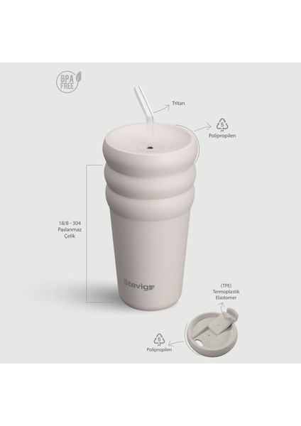 3 Bubble Two-Cap Straw Tumbler Çelik Termos 600 ml Crushed Rock ST-244