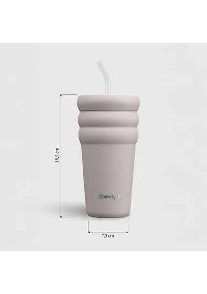 3 Bubble Two-Cap Straw Tumbler Çelik Termos 600 ml Crushed Rock ST-244