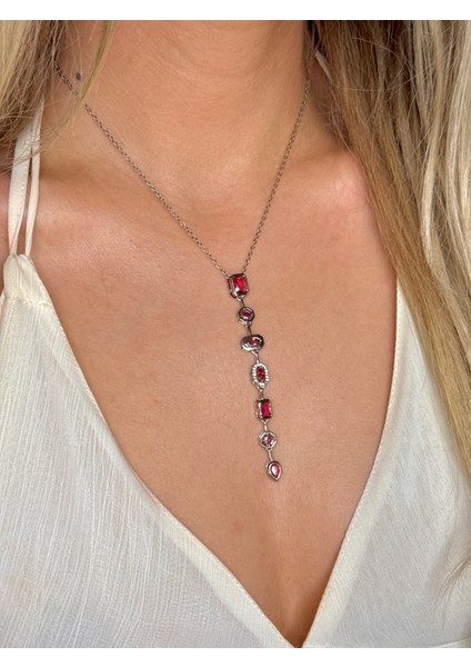 316L Çelik 7 Element Y Kolye Renkli Taşlı Kadın Kolye