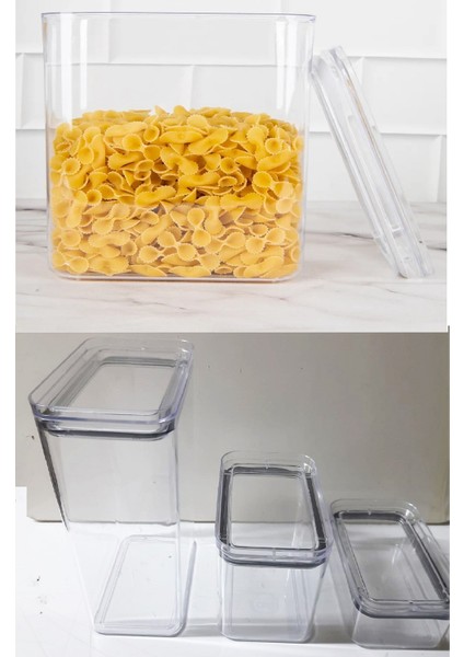 3 Adet 3 Boy Akrilik Kavanoz Saklama Kabı Vakumlu Dikdörtgen Erzak Bakliyat Kabı (800-1700-3500 Ml) fiyatları