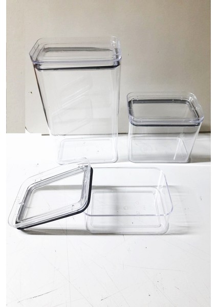 3 Adet 3 Boy Akrilik Kavanoz Saklama Kabı Vakumlu Dikdörtgen Erzak Bakliyat Kabı (800-1700-3500 Ml) fırsatları