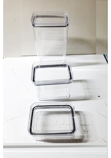 3 Adet 3 Boy Akrilik Kavanoz Saklama Kabı Vakumlu Dikdörtgen Erzak Bakliyat Kabı (800-1700-3500 Ml) indirimleri