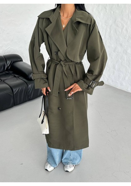 Kruvaze Yaka Astarlı Haki Trençkot fiyatları