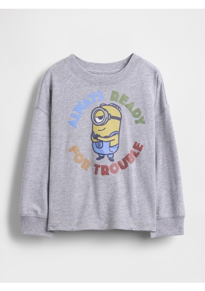 Erkek Bebek Gri Minion Grafik Baskılı T-Shirt