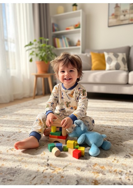 Kız-Erkek Bebek- Çocuk Pijama Takımı %100 Pamuk Uzun Kollu Önü Çıtçıtlı Mevsimlik