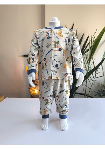 Kız-Erkek Bebek- Çocuk Pijama Takımı %100 Pamuk Uzun Kollu Önü Çıtçıtlı Mevsimlik