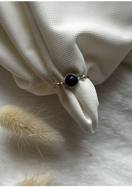 Lapis Lazuli Taşı Gümüş Renk Ayarlanabilir Tel Yüzük