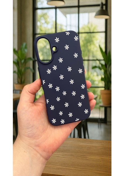 iPhone 16 Plus - Mini Papatya Desenli Silikon Darbe Emici Klasik Korumalı Rubber Kılıf