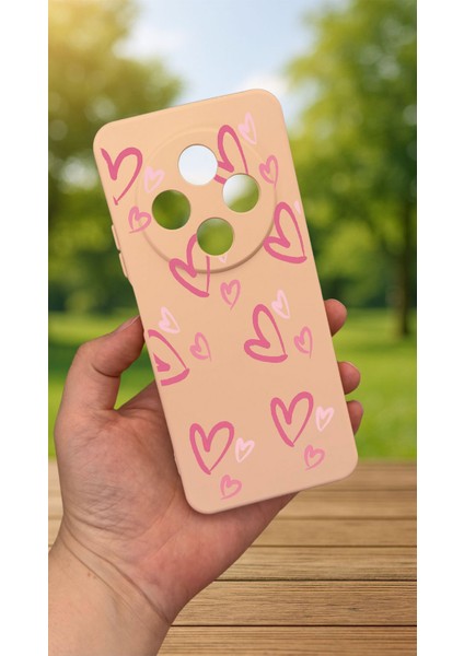 Redmi 14C -Pembe Kalp Desenli Silikon Darbe Emici Klasik Korumalı Rubber Kılıf