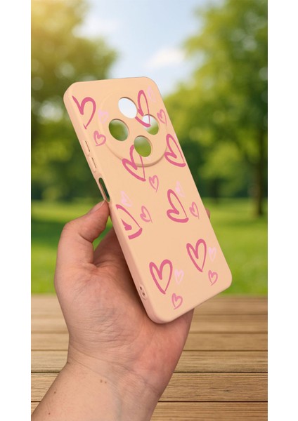 Redmi 14C -Pembe Kalp Desenli Silikon Darbe Emici Klasik Korumalı Rubber Kılıf modelleri