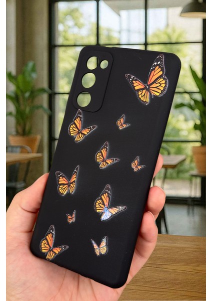 Samsung Galaxy S20 Fe - Turuncu Kelebek Desenli Silikon Darbe Emici Klasik Korumalı Rubber Kılıf modelleri