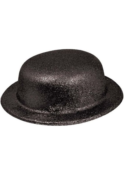 Siyah Renk Yuvarlak Simli Plastik Parti Şapkası