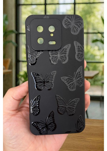 Xiaomi Mi 13 Uyumlu Siyah Kelebek Desenli Silikon Darbe Emici Klasik Korumalı Rubber Kılıf fiyatları