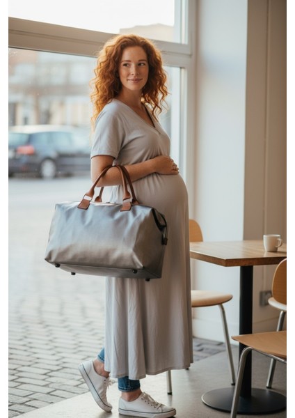 Veera Suni Deri Çanta Anne Bebek Bakım Çantası Termoslu Biberon Cepleri