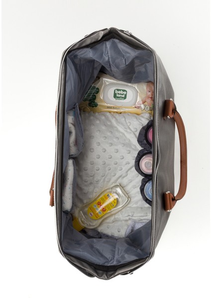 Veera Suni Deri Çanta Anne Bebek Bakım Çantası Termoslu Biberon Cepleri