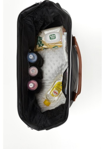 Veera Suni Deri Çanta Anne Bebek Bakım Çantası Termoslu Biberon Cepleri