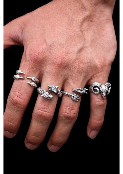 4 Adet 925 Ayar Gümüş Kaplama Ayarlanabilir El Yapımı Erkek Kadın Yüzük Seti