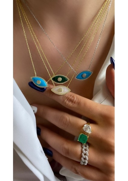 Turkuaz Taşlı Altın Kaplama Nazar Göz Figürlü 925 Ayar Gümüş Kolye fırsatları