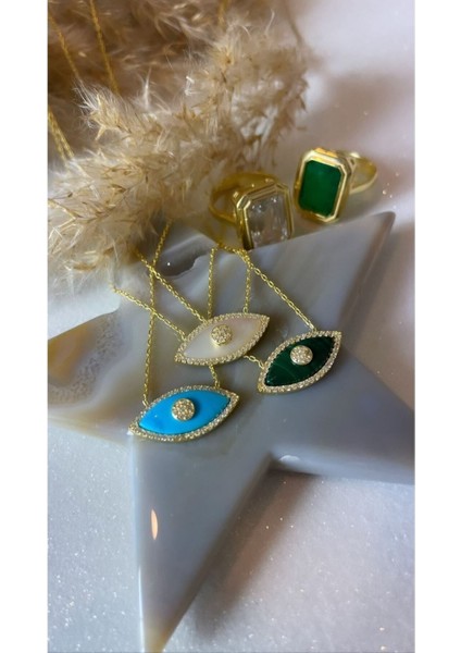 Turkuaz Taşlı Altın Kaplama Nazar Göz Figürlü 925 Ayar Gümüş Kolye indirimleri
