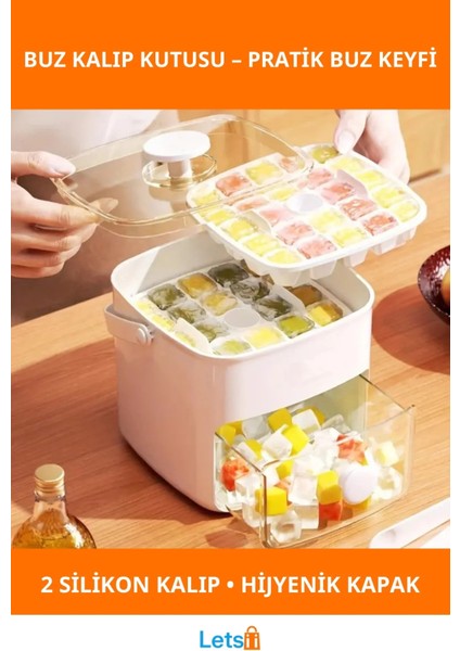 Kapaklı Silikon Buz Kalıp ve Saklama Kutusu 24 Adet Buz Küpü