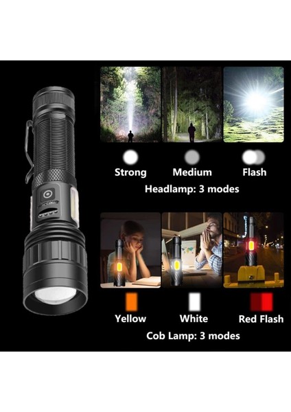 10000 Lümen 30W Zoomlu Mıknatıslı Cob LED Powerbank Özellikli Şarjlı Profesyonel El Feneri indirimleri