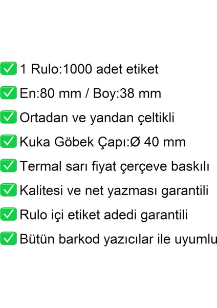 80X38 mm Karton Termal Raf Reyon Etiketi Sarı Çerçeveli 1 Rulo: 1000 Adet Etiket fırsatları