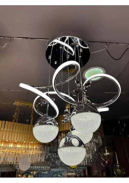 Hemera Modern Kumandalı LED Sarkıt Avize 3 Renk 4 Bölmeli Krom Kaplamalı Toplu Kelebek Taşlı fiyatları