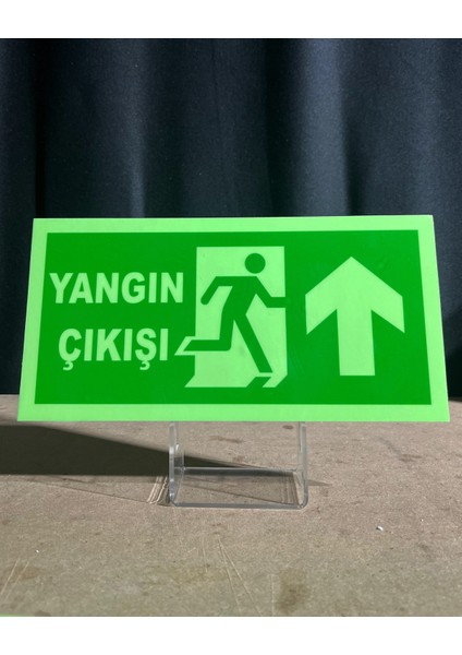 Yangın Çıkış Uyarı Levhası Yukarı Ok Lümen Folyo Fosforlu 24X12 cm