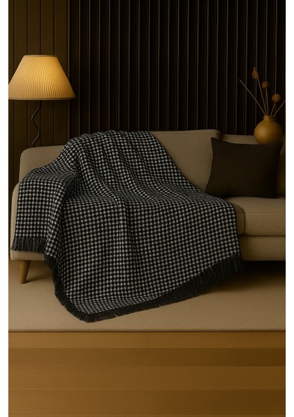 Pamuklu Dokulu Ekru Koltuk Şalı 170X220 cm – Saçaklı Tv Battaniyesi & Dekoratif Koltuk Örtüsü