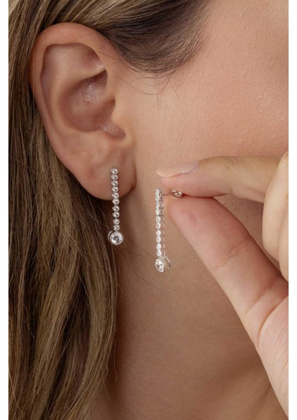 Tektaş Detaylı Su Yolu Rodyum Kaplama 925 Ayar Gümüş Küpe