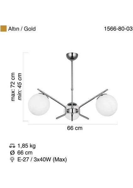 Petos 3'lü Altın Sarkıt Avize modelleri