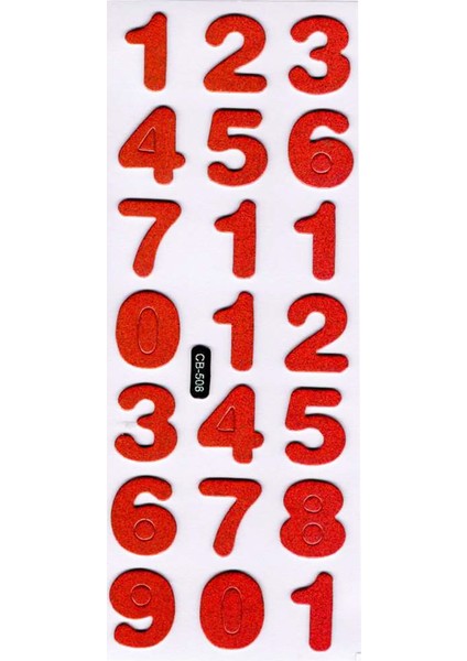 Sticker Kabartmalı Sticker Defter Planlayıcı Etiket (CB508) 16X7 Cm- Kırmızı Sayılar Rakam fiyatları