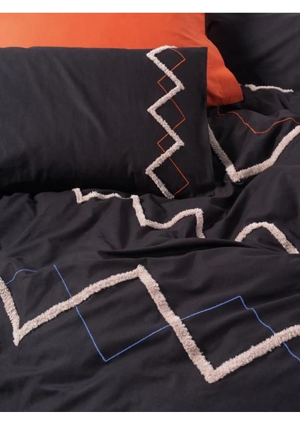 Cotton Box Puf Nakışlı Ranforce Çift Kişilik Nevresim Takımı Mirely Siyah Kiremit fiyatları