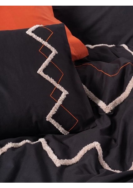 Cotton Box Puf Nakışlı Ranforce Çift Kişilik Nevresim Takımı Mirely Siyah Kiremit modelleri