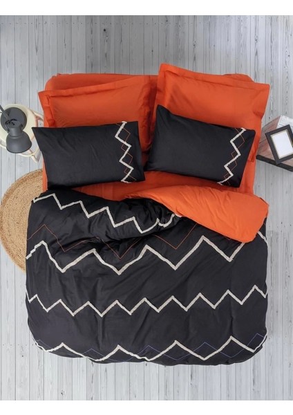 Cotton Box Puf Nakışlı Ranforce Çift Kişilik Nevresim Takımı Mirely Siyah Kiremit indirimleri