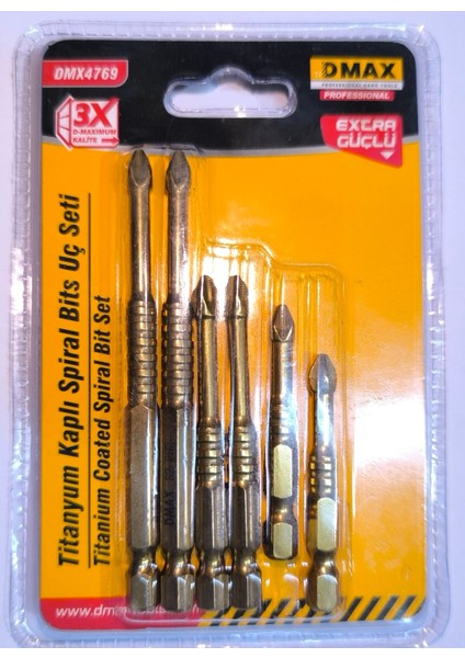 Dmax Titanyum Kaplı Sprial Bits Uç Seti 6 Adet Ph2 50 MM65 mm 90 mm Matkap Ucu Seti