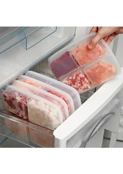 10 Adet 4 Bölmeli Buzdolabı Düzenleyici Saklama Kutusu Sebze Et Tavuk Saklama Kabı 250MLX4 =1000ML