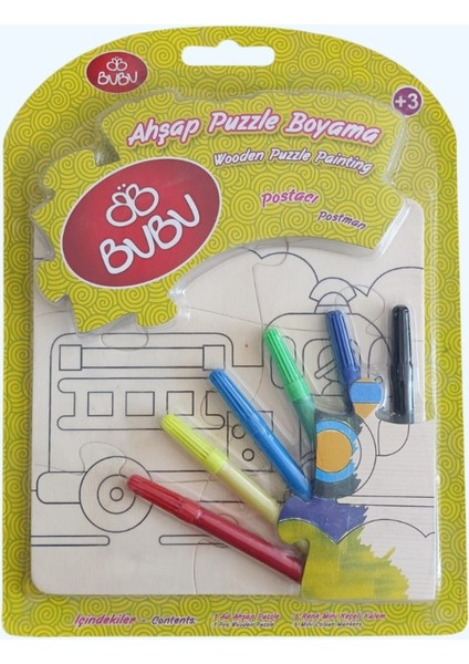 Ahşap Puzzle Boyama Seti – Doğal Malzeme, Renkli Eğlence